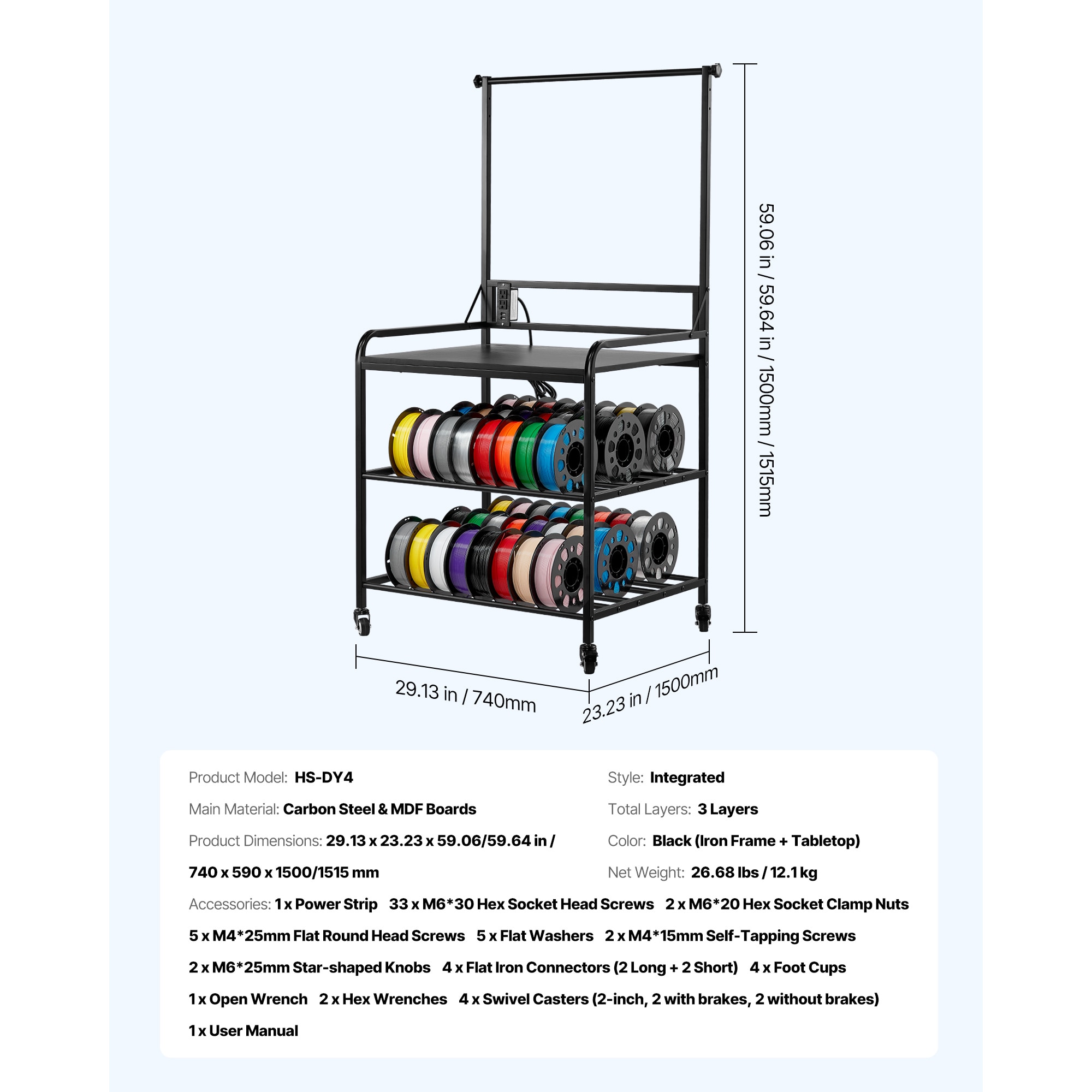3D Printer Filament Storage Rack 3-Tier 3D Printer Stand With Storage_maomaolike.com